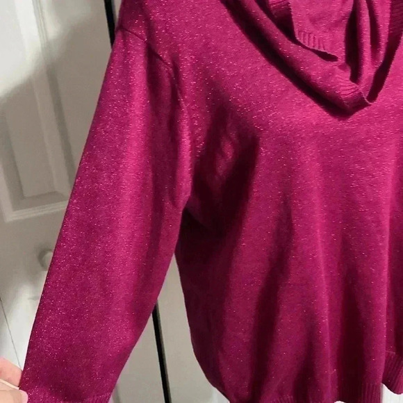 Woman’s Appleseeds pink metallic shiny cowl neck sweater top shirt blouse - Picture 4 of 11